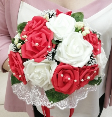 Букет дублер на свадьбу для невесты в красно-белом цвете Арт 0-013