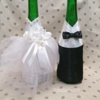 Одежда на бутылки шампанского, на свадьбу, жених и невеста, в чёрно-белом цвете Арт 0116