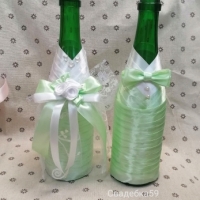 Одежда на бутылки шампанского, на свадьбу, жених и невеста, в мятном цвете Арт 0123