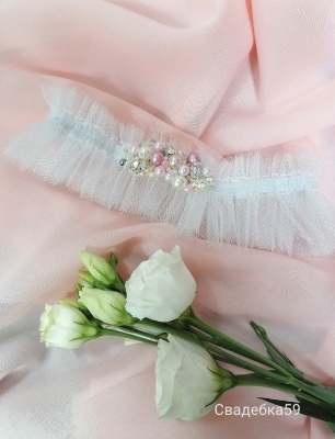 Подвязка на ногу для невесты, ручн. работа, персиково-розовый цвет Арт 0-70