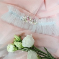 Подвязка на ногу для невесты, ручн. работа, персиково-розовый цвет Арт 0-70