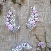 Бокалы на свадьбу в розовом цвете с цветвми Арт 0957