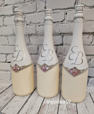 Свадебный декор на бутылки шампанского со стразами Арт 0106