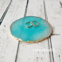 Блюдце для колец на свадьбу, в нежно голубом цвете, с золотой окантовкой Арт 00-10
