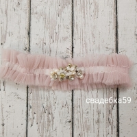 Подвязка на ногу для невесты на свадьбу в нежно розовом цвете Арт 0-80