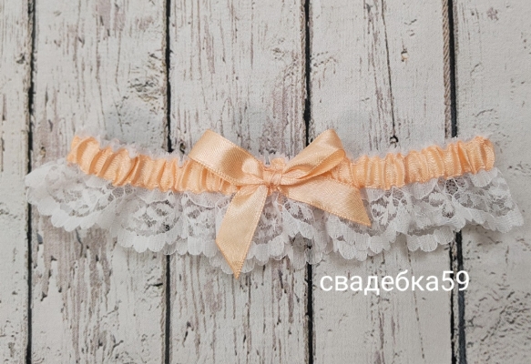 Подвязка на ногу для невесты на свадьбу в персиковом цвете Арт 0-87