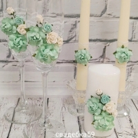 Свадебный набор в мятном цвете, бокалы для жениха и невесты, свадебные свечи для церемонии семейный очаг Арт ПР-29