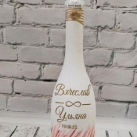 Декор на свадебное шампанское, в пыльно розовом и бордовом цвете, персонализированное Арт 0111