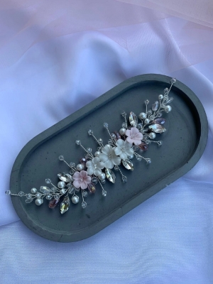 Веточка для волос в прическу бело-розового цвета, длина 18 см Арт 0105
