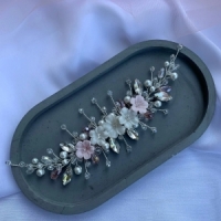 Веточка для волос в прическу бело-розового цвета, длина 18 см Арт 0105