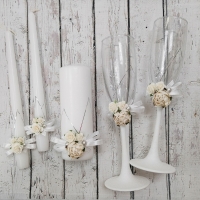 Свадебный набор в белом цвете, геометрия с цветами,бокалы на свадьбу, свечи свадебные для церемонии семейный очаг Арт ПР-34