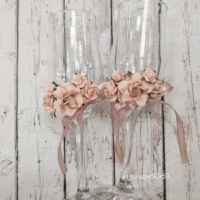 Бокалы для невесты и жениха в пудровом цвете на свадьбу Арт 0937