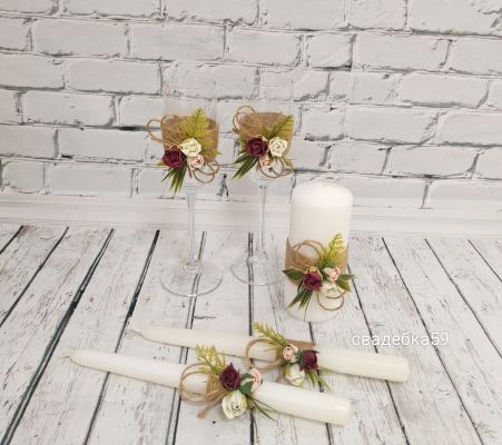 Набор на свадьбу в стиле рустик, бокалы для невесты и жениха, свадебные свечи для церемонии семейный очаг Арт ПР-38