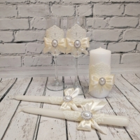 Набор на свадьбу в молочном цвете с брошью, бокалы для молодоженов, семейный очаг Арт ПР-42