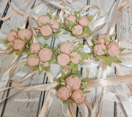 Браслеты для подружек невесты на свадьбу в персиковом цвете, пионы Арт 098