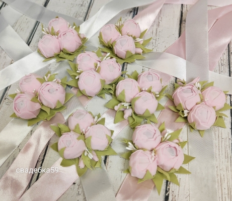 Браслеты для подружек невесты в нежно розовом цвете на свадьбу, пионы Арт 099
