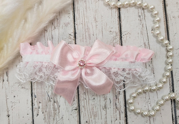 Подвязка на ногу для невесты на свадьбу в розовом цвете Арт 1-09