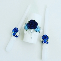 Семейный очаг свадебный для молодоженов  в синем цвете с цветами и брошью Арт 00098