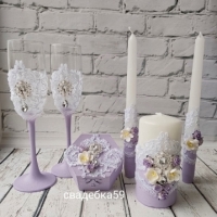 Свадебный набор в сиреневом цвете, бокалы для жениха и невесты, свадебная шкатулка для колец, свадебные свечи для церемонии семейный очаг Арт ПР26