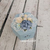 Шкатулка для колец на свадьбу в пыльно голубом цвете с цветами Арт 0-46