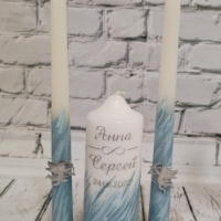Свадебные свечи для церемонии семейный очаг в пыльно голубом цвете с серебром, персонализированные Арт 00163