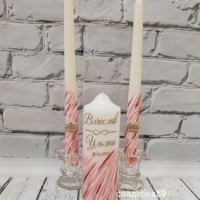 Свечи на свадьбу для церемонии семейный очаг, в пыльно розовом, бордовом цвете, персонализированные Арт 00167