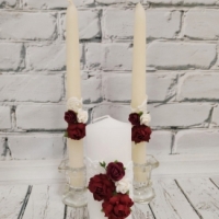 Шкатулка для колец на свадьбу в бордовом цвете с цветами Арт 00168