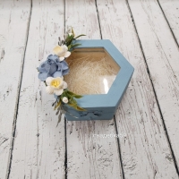 Свадебная шкатулка для колец в пыльно голубом цвете, цветы Арт 0-62