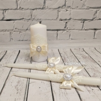 Свечи на свадьбу для церемонии семейный очаг в молочном цвете с брошью Арт 00178