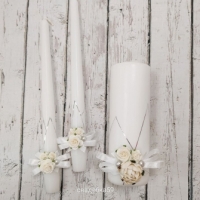 Свадебные свечи для церемонии домашний очаг в белом цвете с цветами 