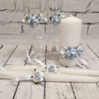 Свадебные свечи для церемонии семейный очаг в нежно голубом цвете с цветами Арт 00185