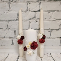 Свадебные свечи для церемонии семейный очаг в бело бордовом цвете Арт 00188